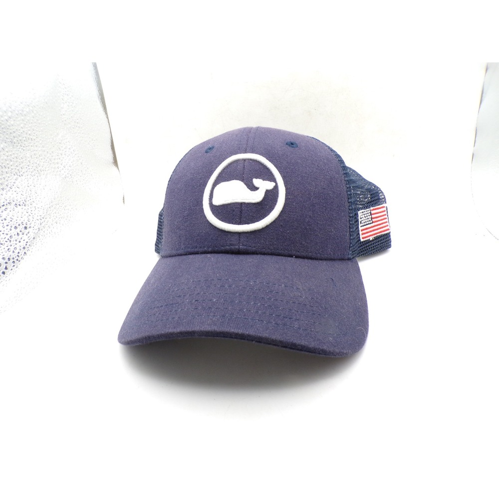 Vineyard Vines Navy Blue Whale Logo Trucker Hat American Flag Snapback Cap
